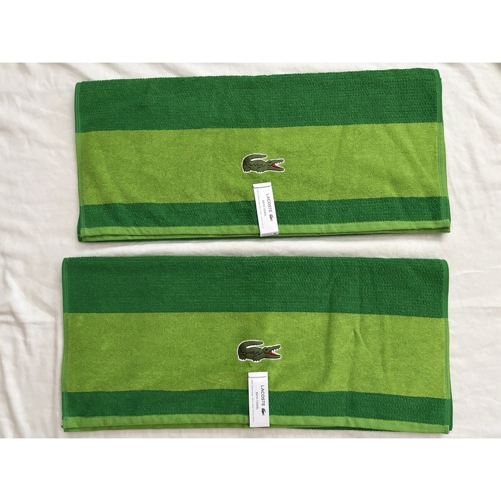 NEW Lacoste Crocodile Logo Bath Towels Green 100% Cotton 30" x 52" Green 2 Piece